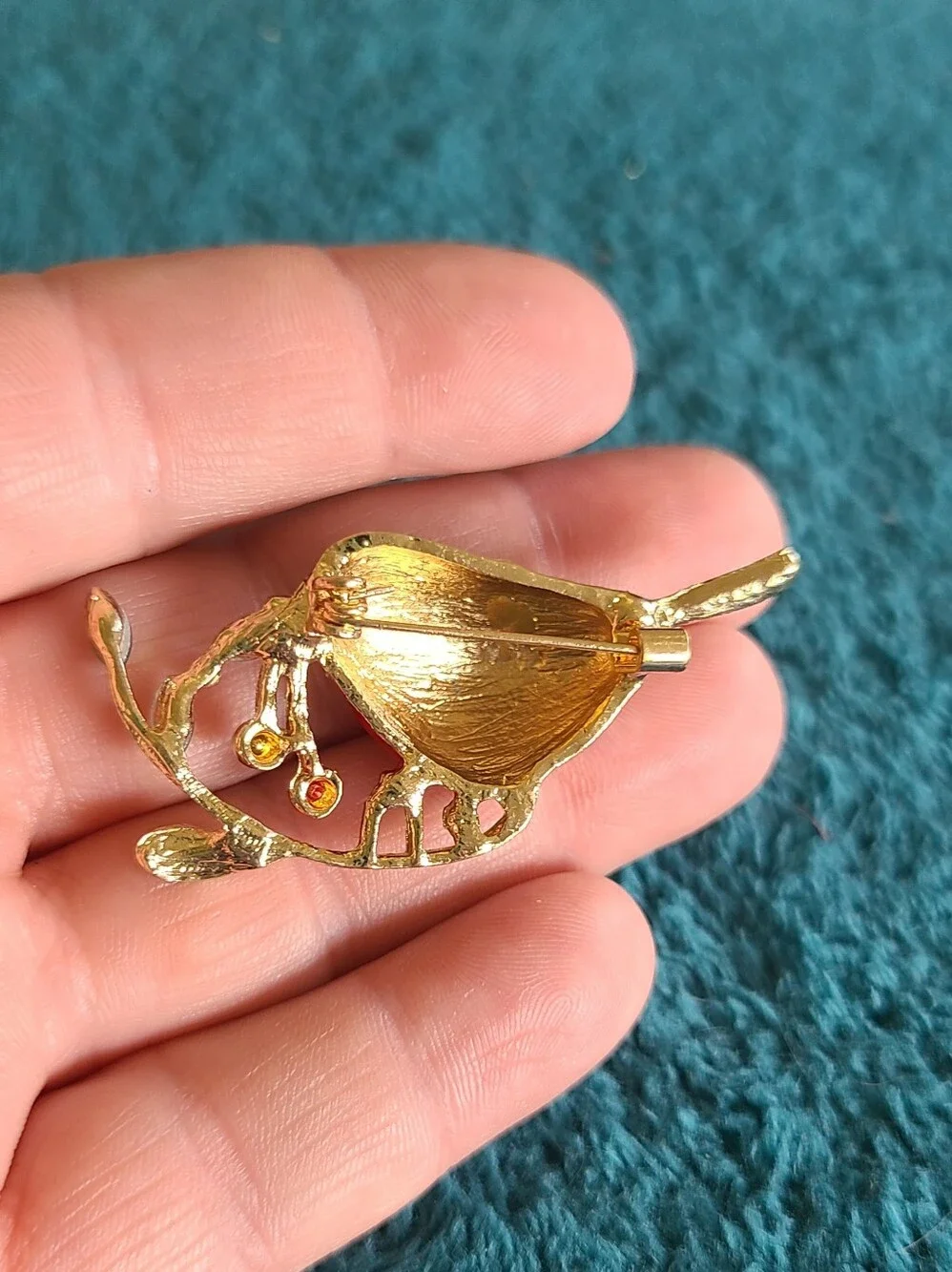 Vintage Red and Green Enamel Songbird Brooch